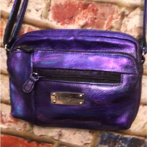 EUC Multi Sac Metallic Purple Blue Multi Colored Leather Crossbody Bag STUNNING - Picture 12 of 13